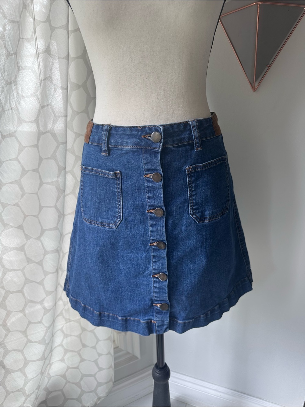 VINTAGE Y2K LIQUID JEANS Button-Front Denim Mini A-Line Skirt Blue Size Large